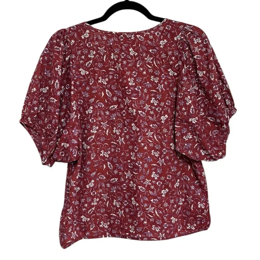 Madewell V-Neck Puff Sleeve Top in Batik Vine Floral - Size S